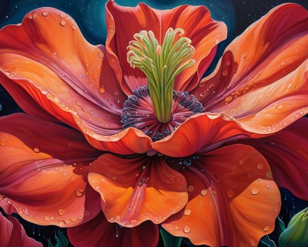 Vibrant Oversized Flower in Orange and Red Bloom