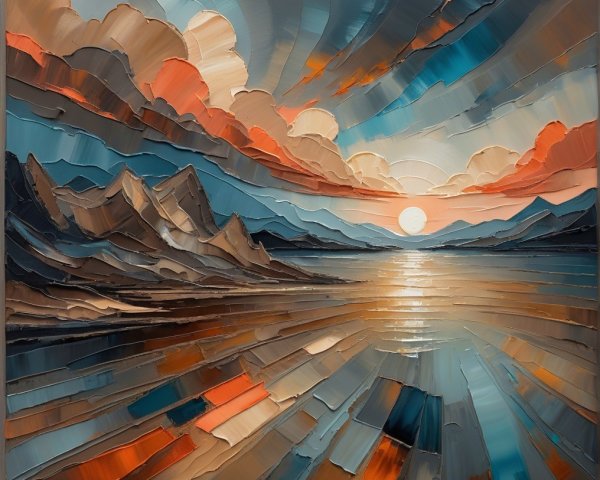 Vibrant Sunset Painting Over Serene Landscape