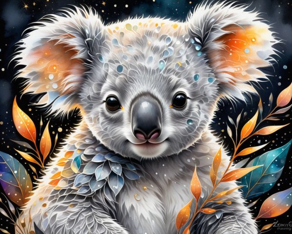 Vibrant Illustration of a Playful Koala in Nature