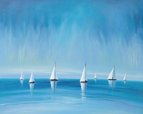 Serene Seascape with Sailboats and Calm Waters