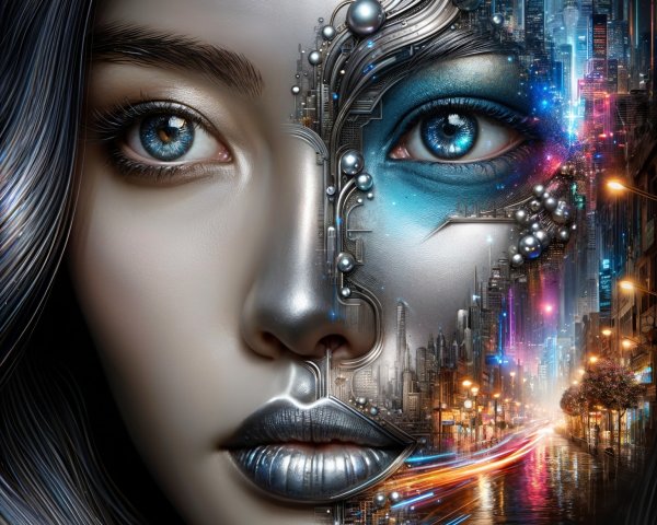 Futuristic Half-Human, Half-Cybernetic Face Design