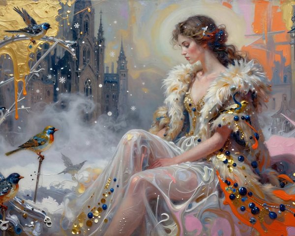 Digital painting of a woman in a floral gown