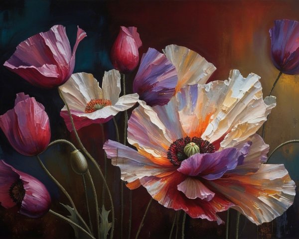 Vibrant Painting of Delicate Poppy Flowers in Bloom