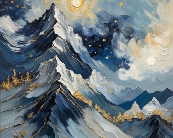 Majestic Mountains Under a Starry Night Sky