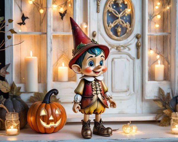 Whimsical Doll in Cozy Autumn Festive Scene
