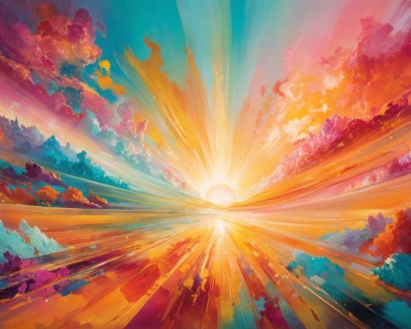 Vibrant Celestial Scene with Colorful Sunrise and Clouds