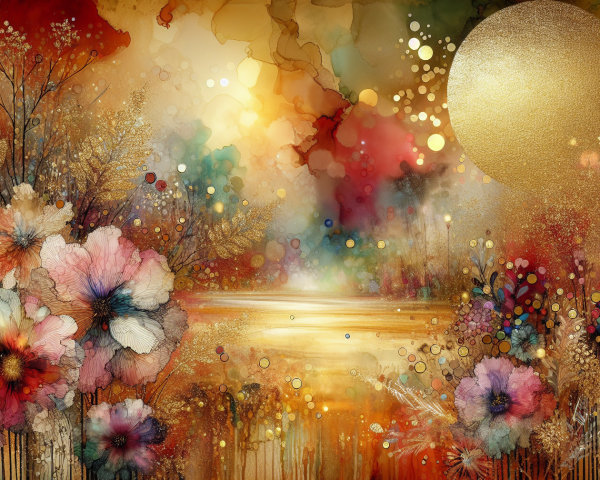 Vibrant Abstract Landscape with Floral Designs and Color