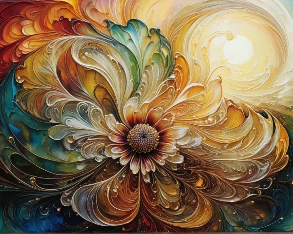 Vibrant Floral Design with Abstract Color Swirls