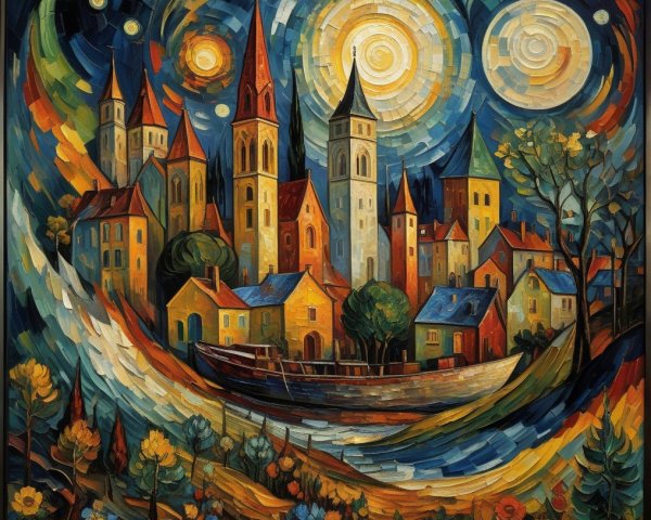 Vibrant Abstract Landscape with Colorful Buildings