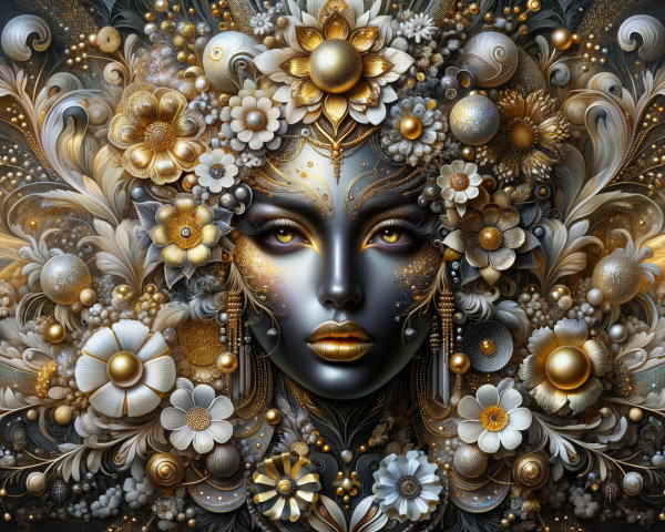 Intricately Designed Face with Floral Elements