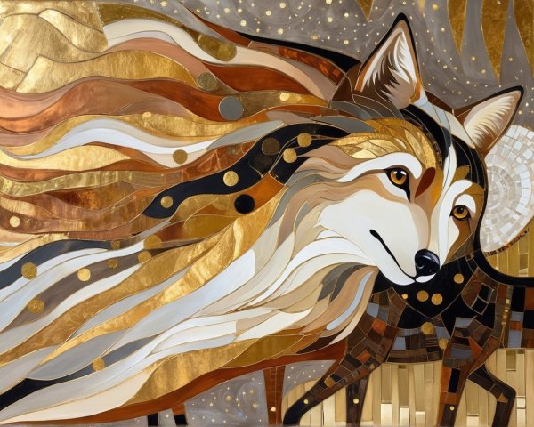 Stylized fox artwork in warm gold and brown hues