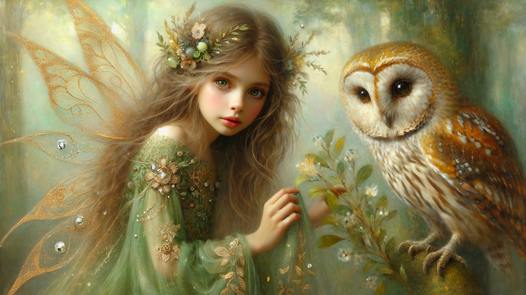 Whimsical Fairy and Barn Owl in Enchanted Forest