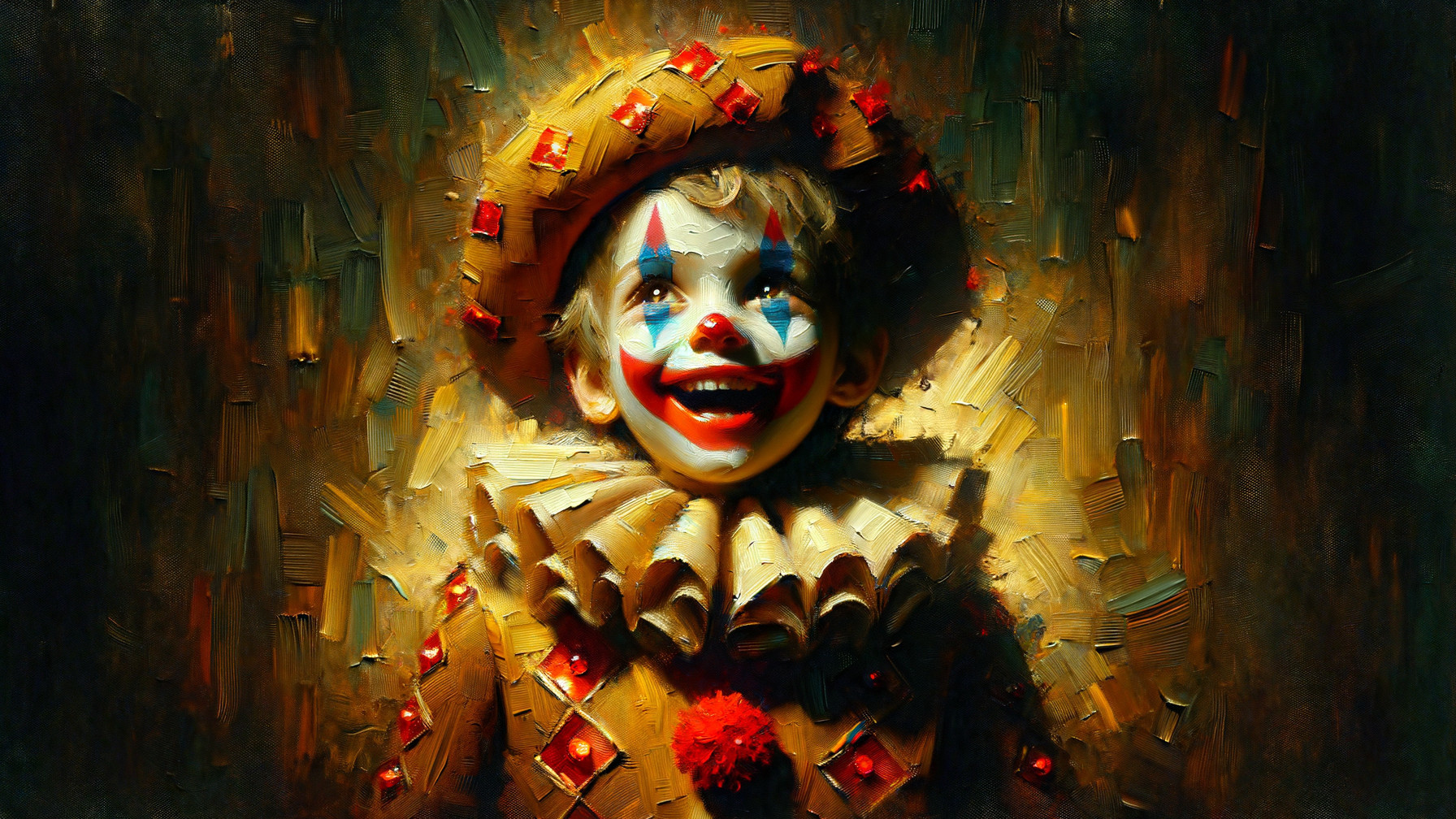 Cheerful Clown Child in Colorful Festive Outfit