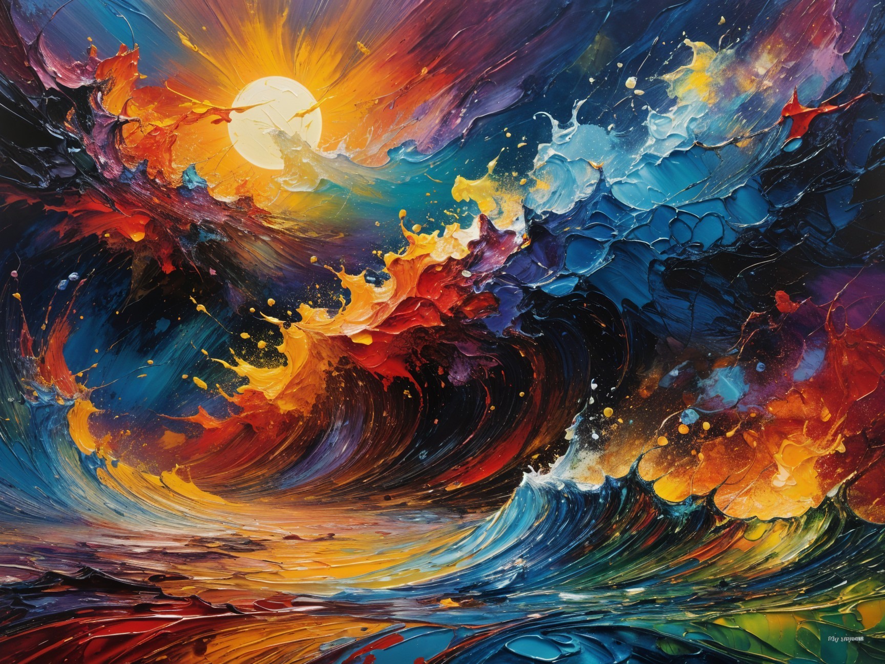 Vibrant Seascape with Dramatic Waves and Sunlight