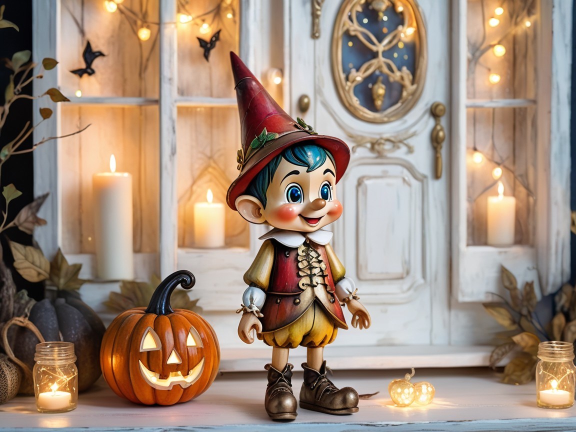 Whimsical Doll in Cozy Autumn Festive Scene