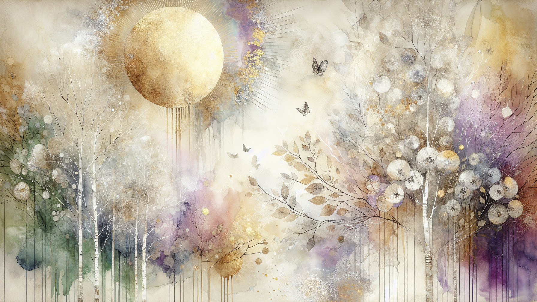 Abstract Landscape with Colorful Foliage and Butterflies