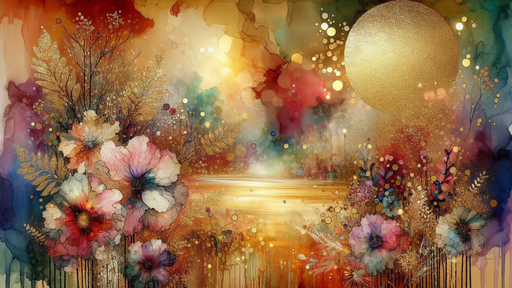 Vibrant Abstract Landscape with Floral Designs and Color