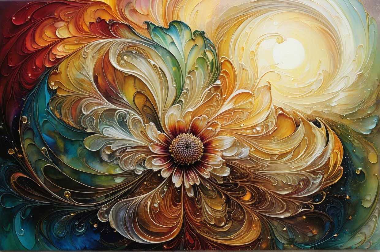 Vibrant Floral Design with Abstract Color Swirls