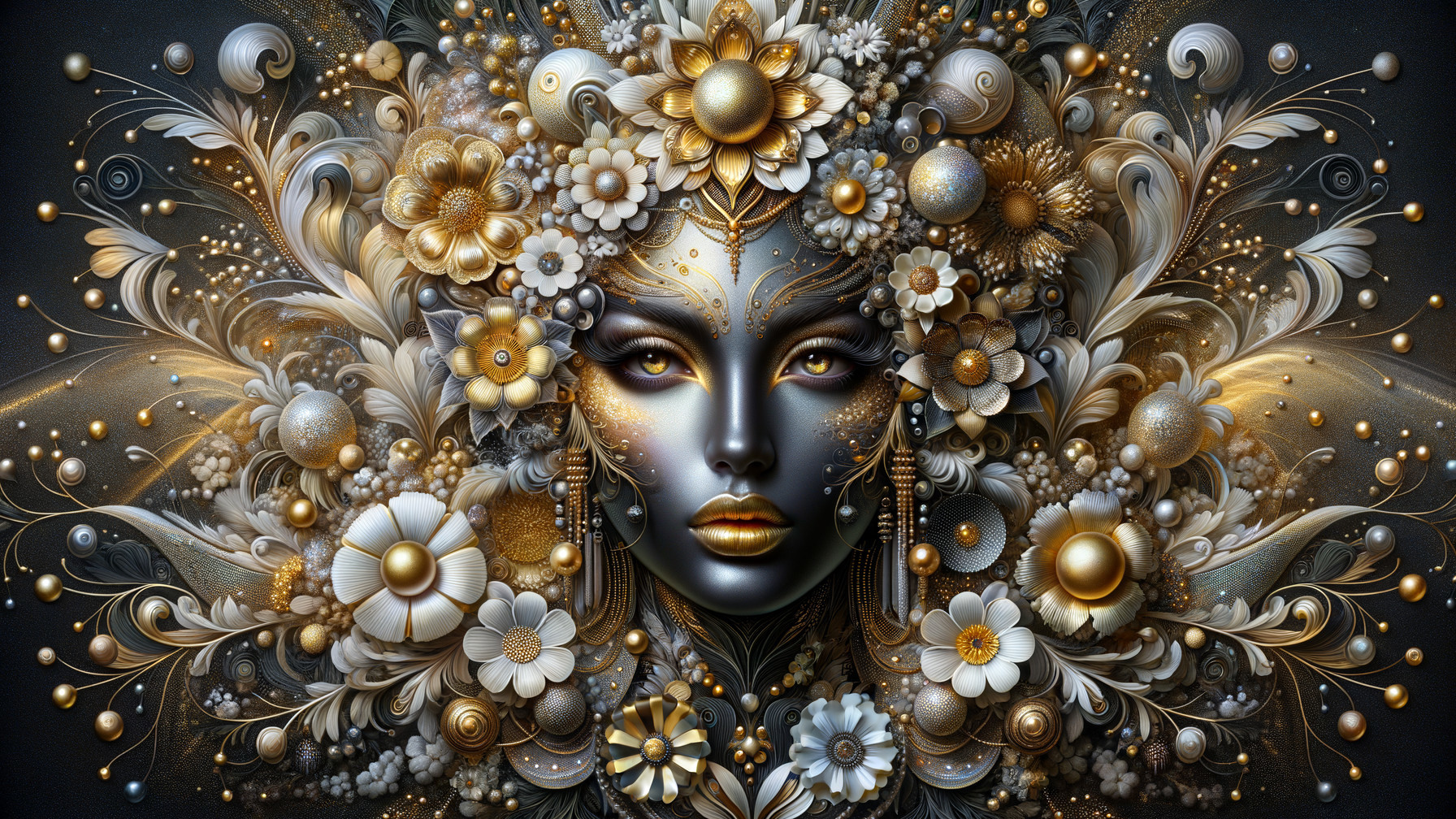 Intricately Designed Face with Floral Elements