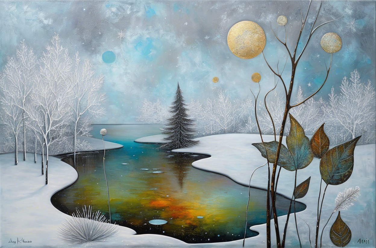 Serene Winter Landscape with Tranquil Pond and Trees