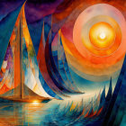 Vibrant Impasto Abstract Expressionism Sailboats Painting