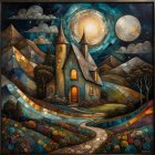 Whimsical Gothic House Under Dramatic Night Sky