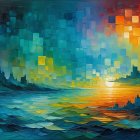 Abstract Landscape at Sunset with Vibrant Colors