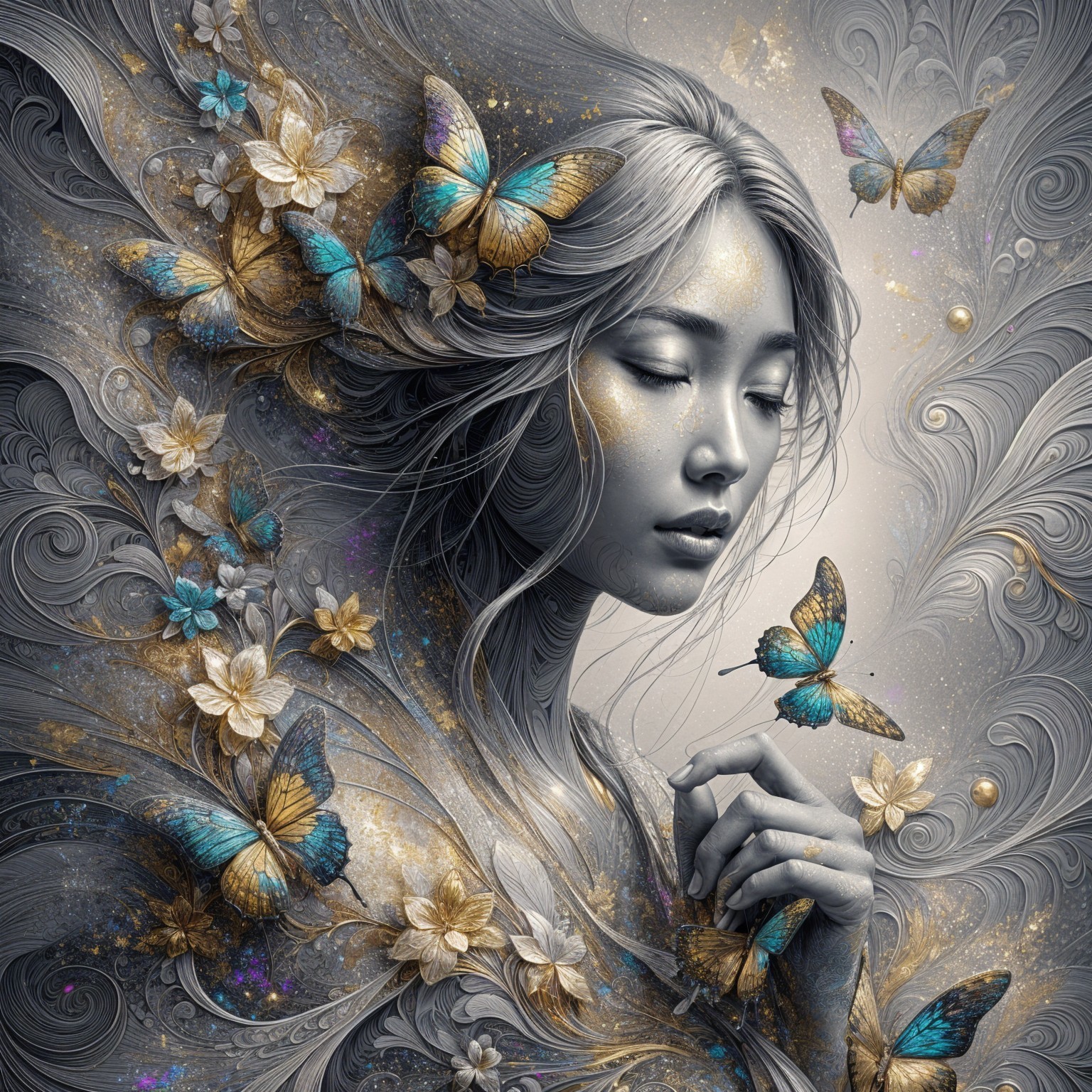 Serene Portrait of Woman with Nature Elements