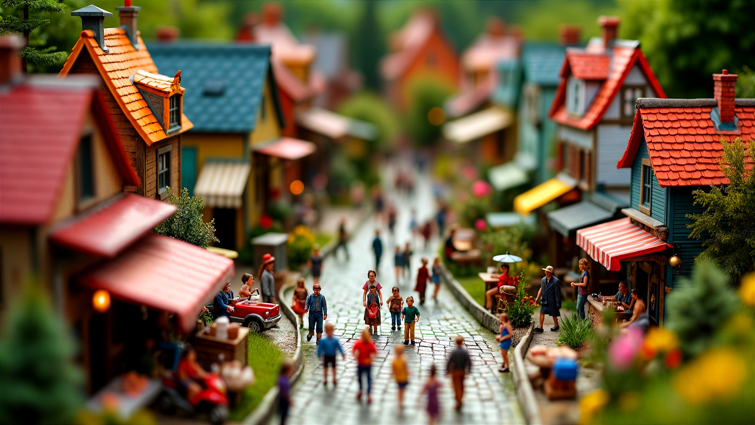 Miniature Village Scene with Colorful Houses and Figures
