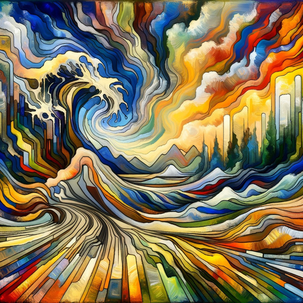 Vibrant Abstract Landscape with Dynamic Waves and Colors