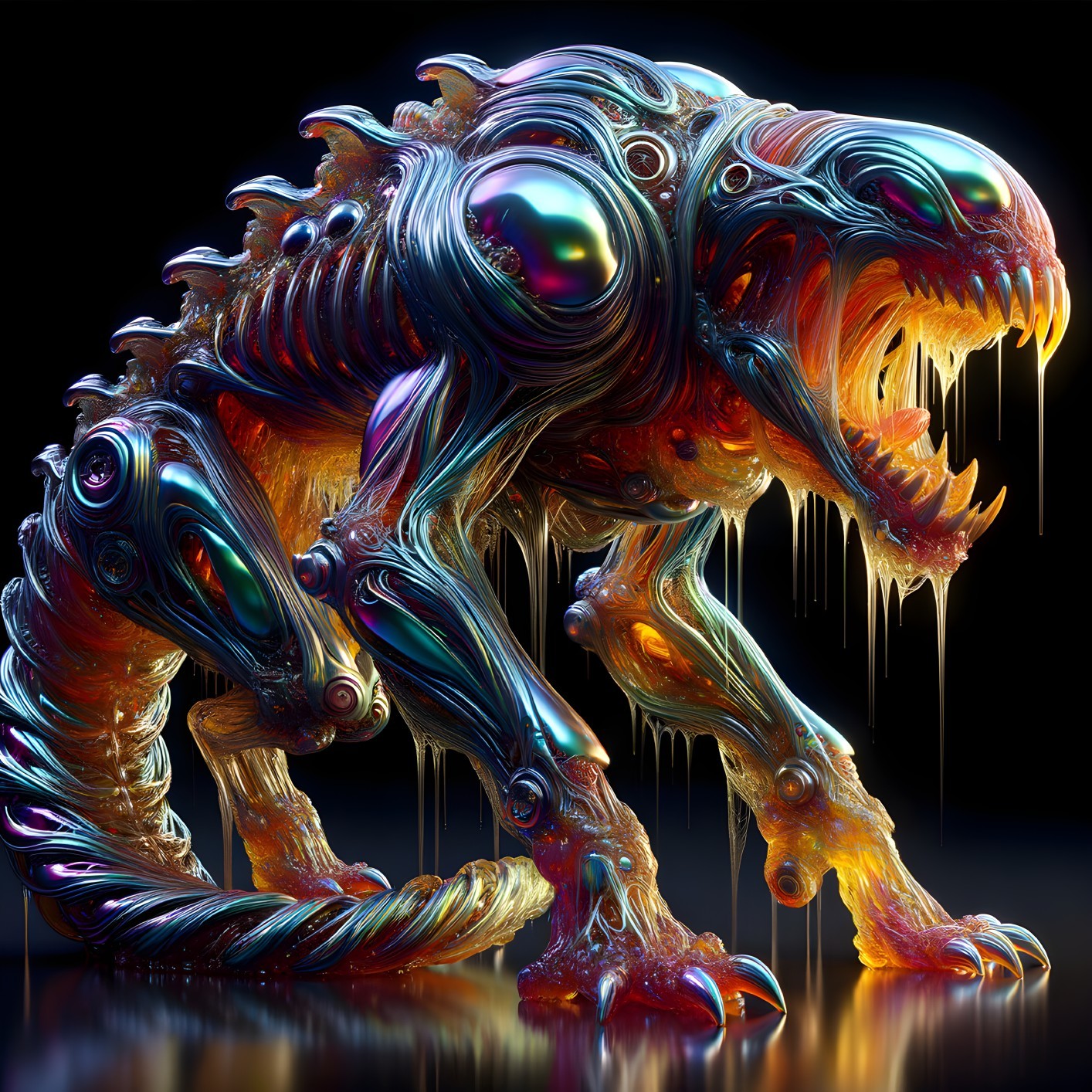 Iridescent Creature with Organic and Mechanical Features