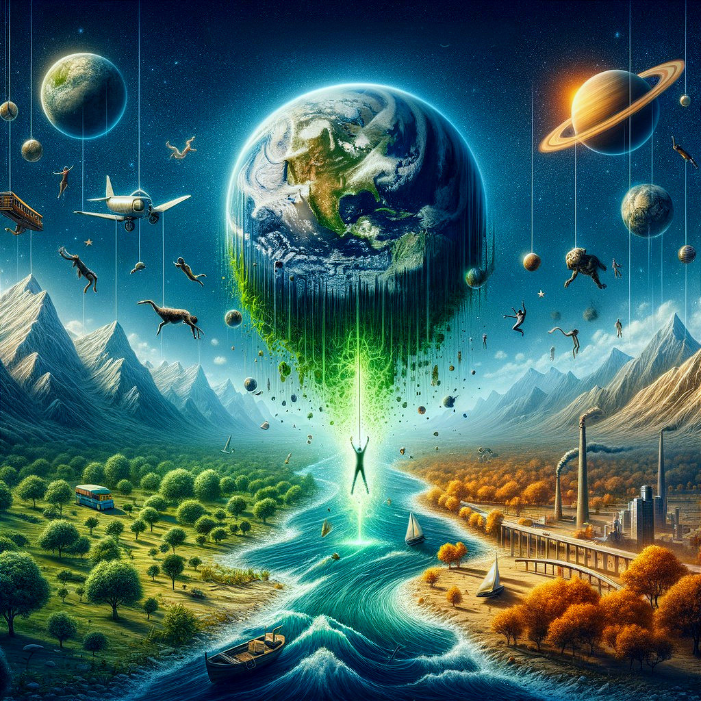 Surreal Illustration of Earth Among Floating Planets