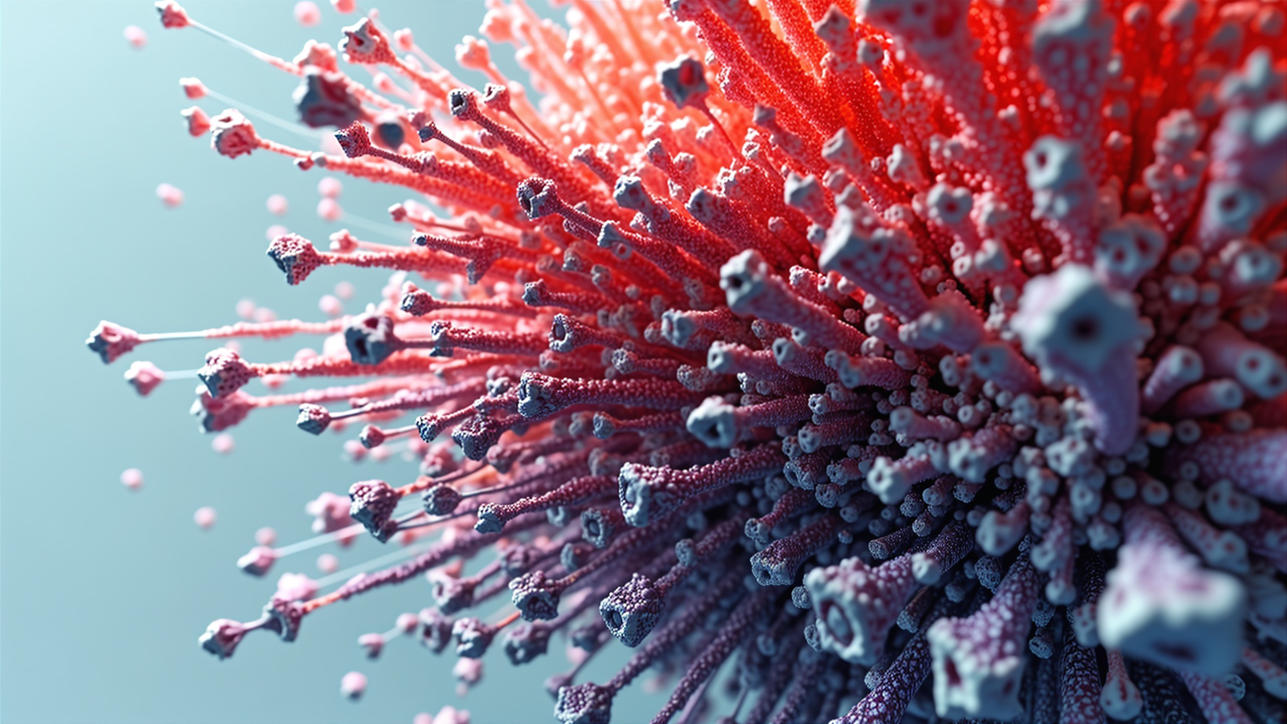 Close-up View of a Virus with Spike Proteins