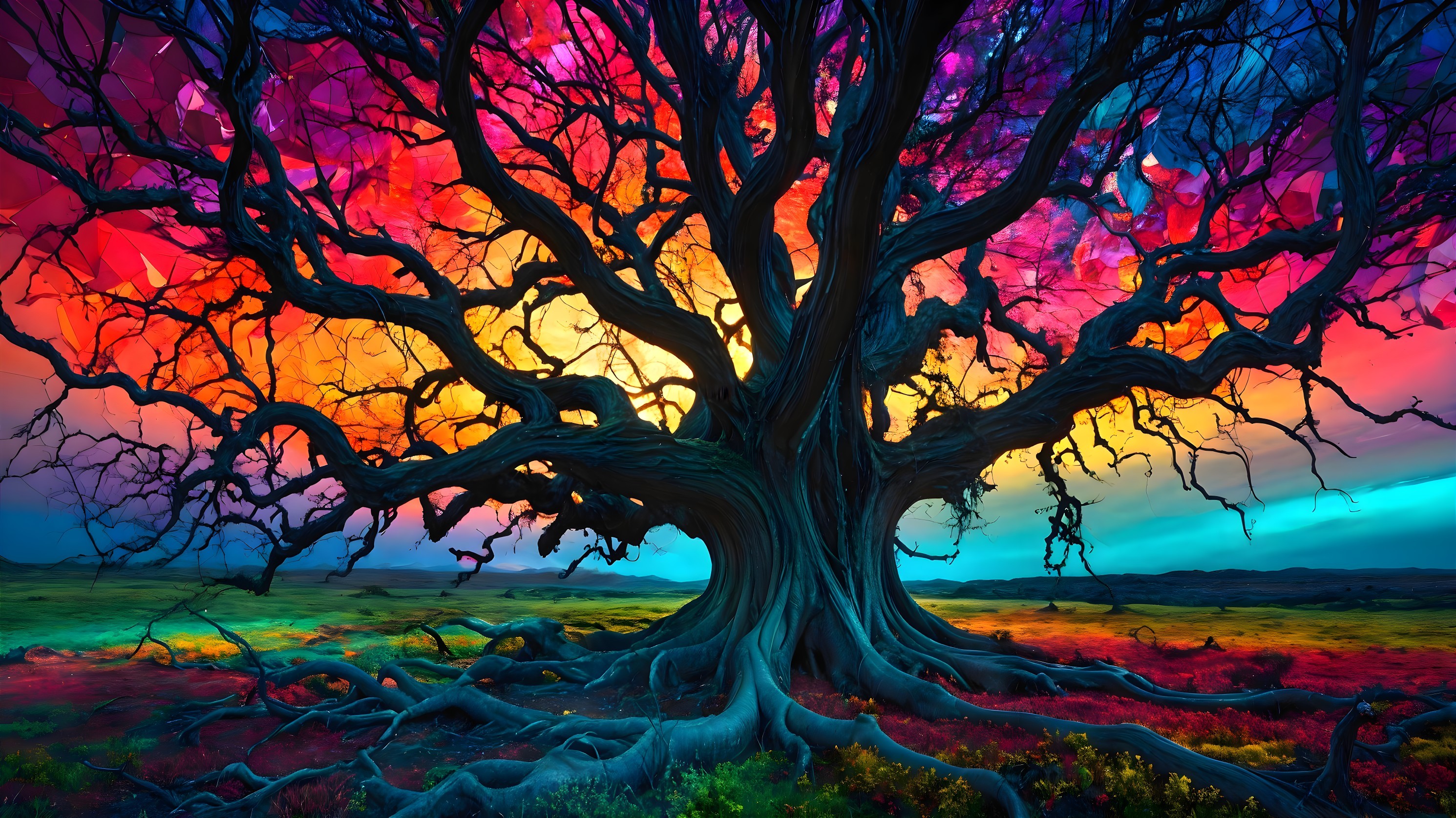 Majestic Tree Under Vibrant Sunset Colors