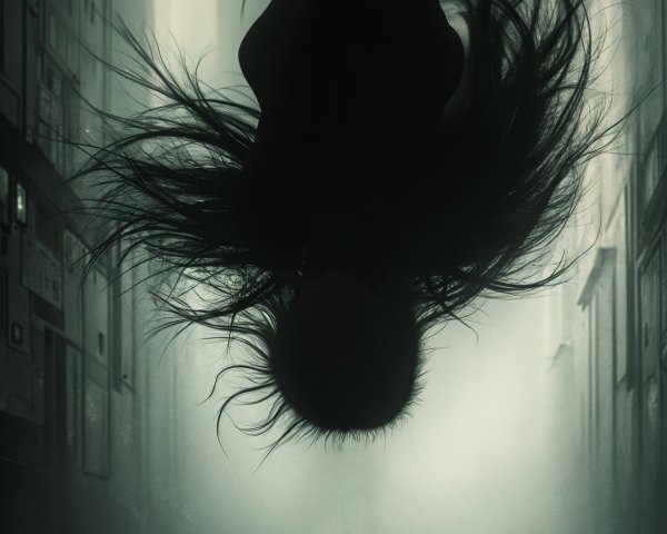 Upside Down Figure in Foggy Desolate Alleyway
