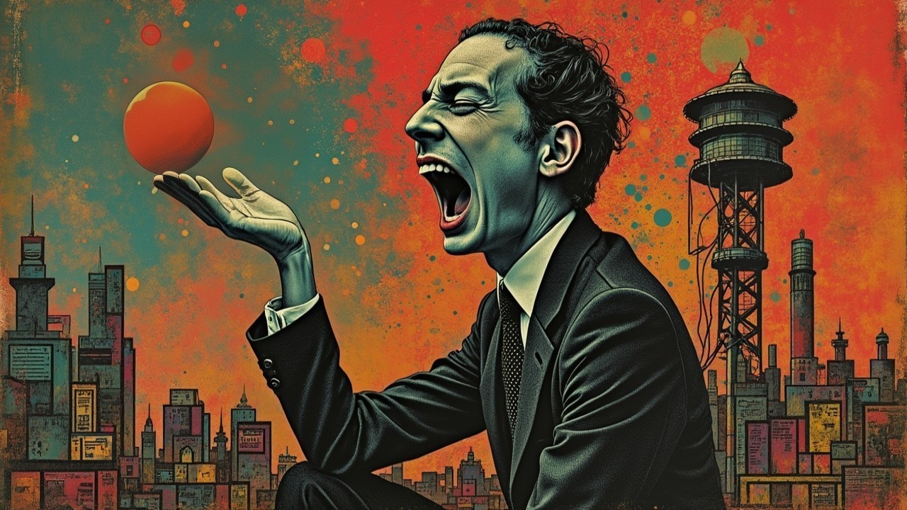 Stylized Illustration of Man in Suit with Orange Sphere