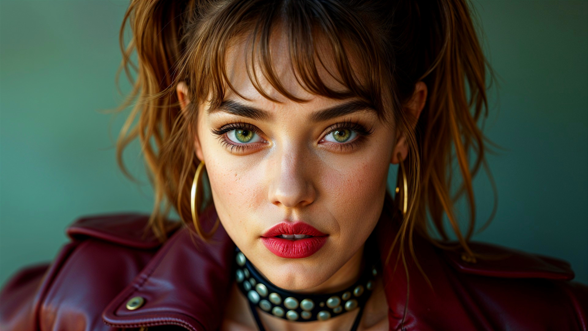 Close-Up Portrait of a Young Woman with Green Eyes