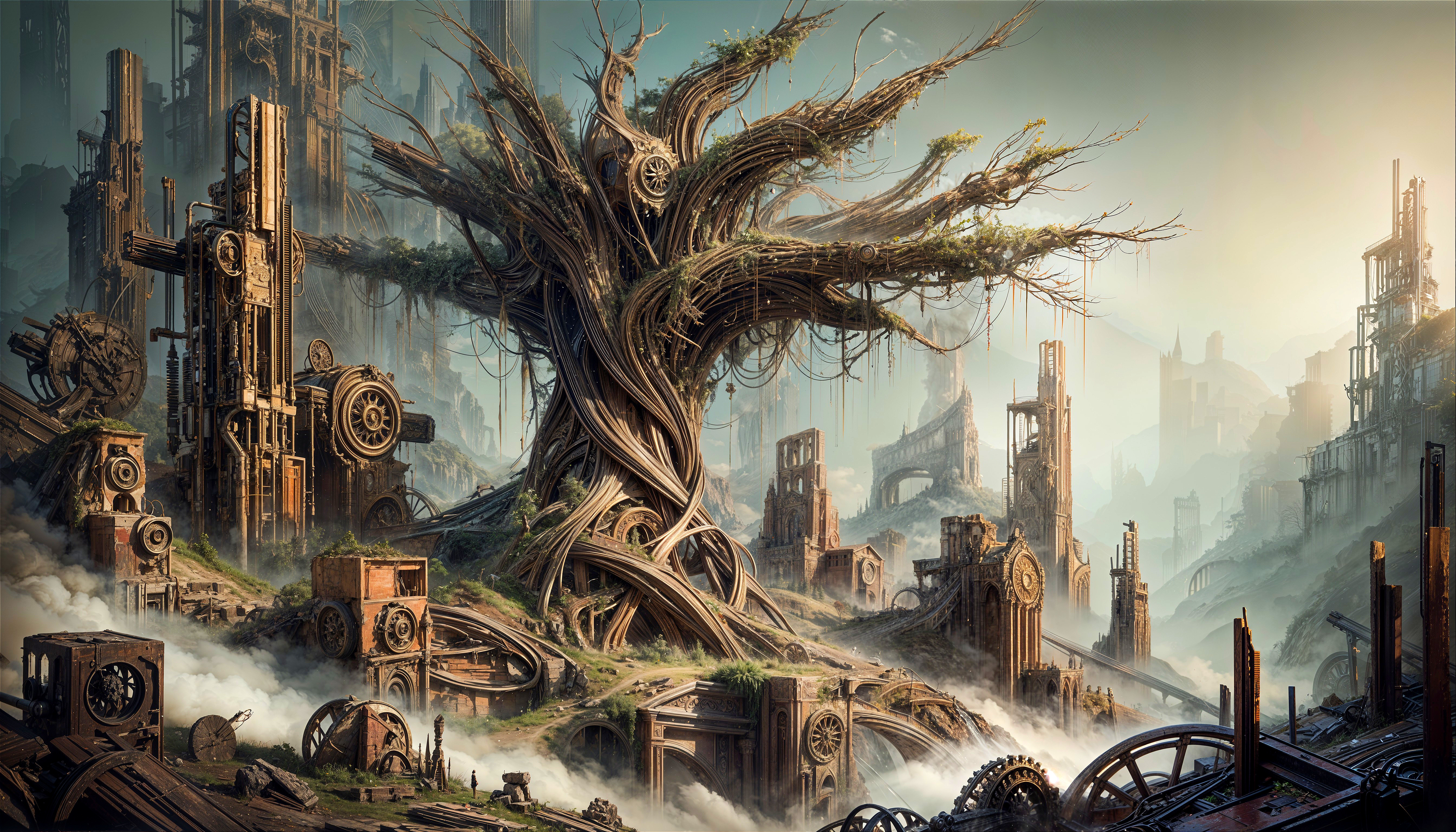 Colossal Tree in Post-Apocalyptic Landscape