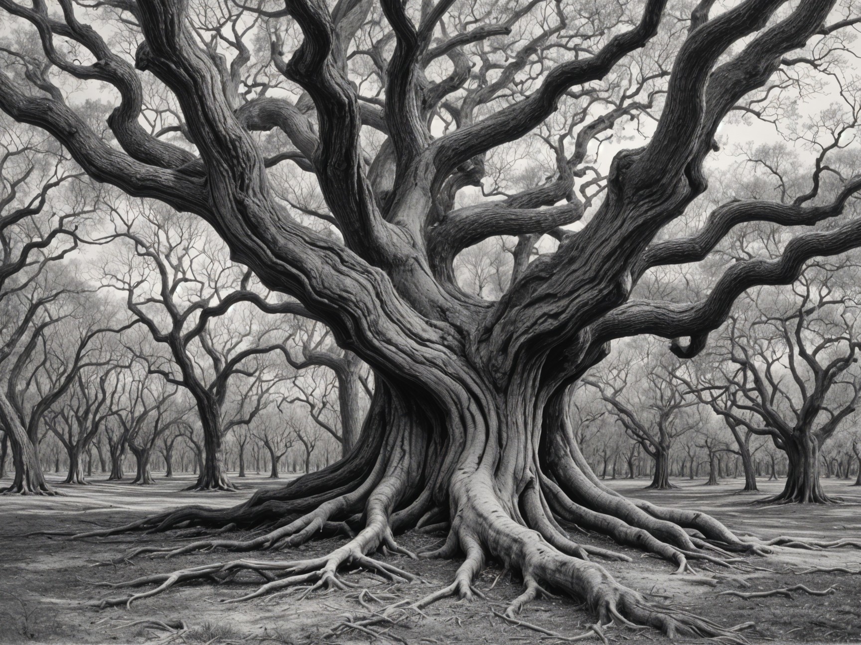 Majestic Tree with Twisted Branches and Rugged Trunk