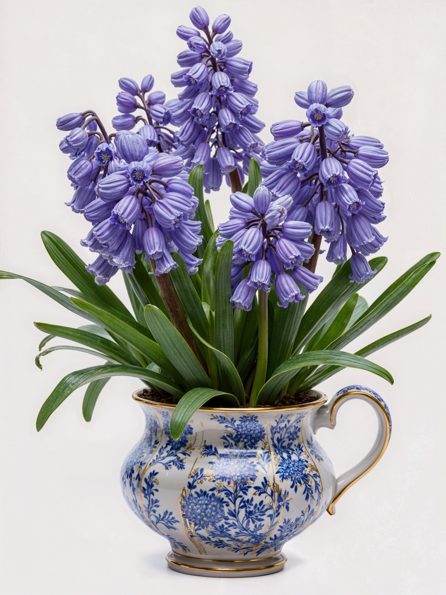 Vibrant Purple Hyacinths in Elegant Porcelain Vase