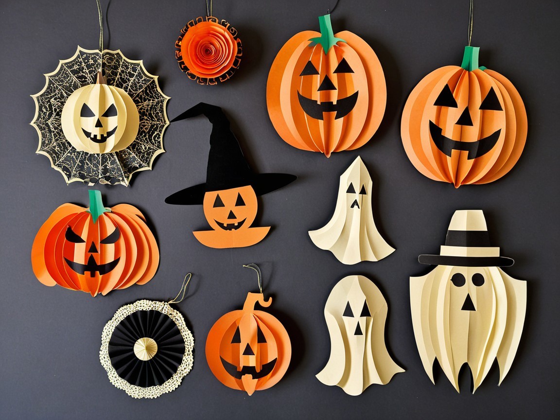 Festive Halloween Decorations with Pumpkins and Ghosts