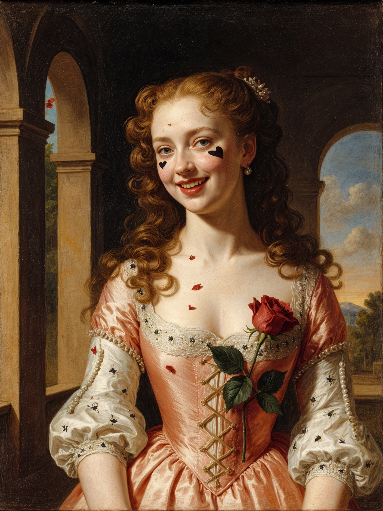 Portrait of a Young Woman in Pink Dress with Roses