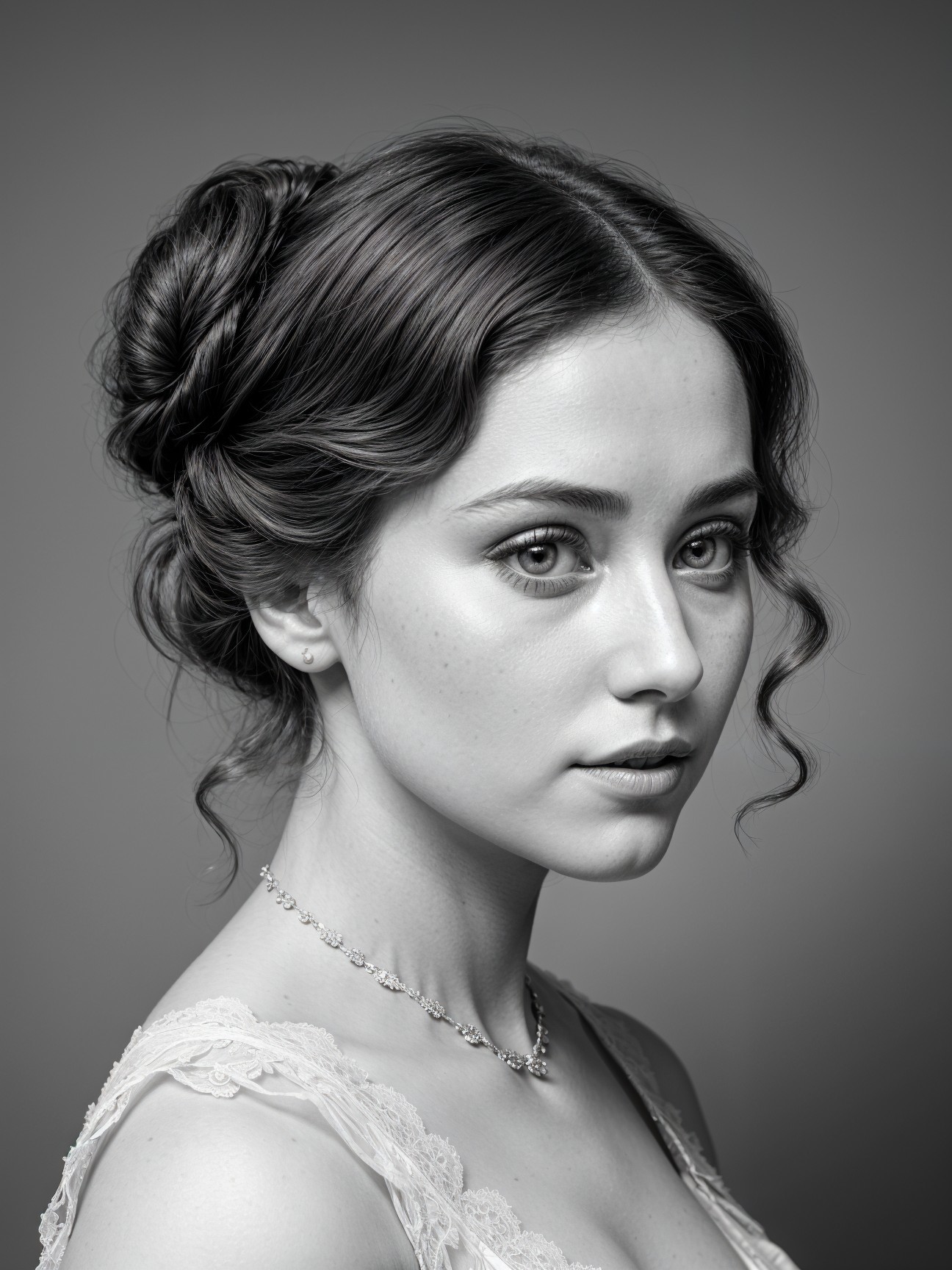 Close-up Portrait of a Young Woman with Elegant Updo
