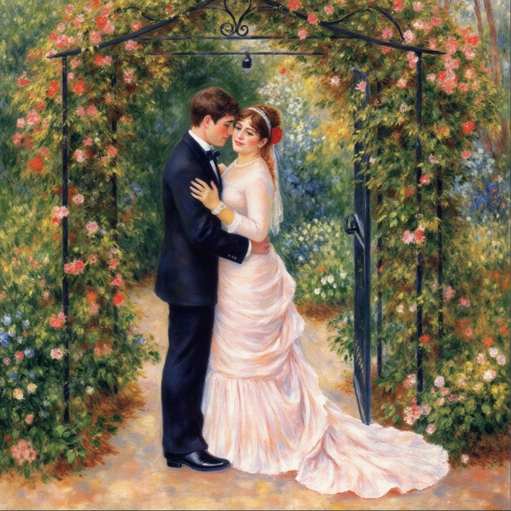 Couple Celebrates Wedding Under Floral Archway