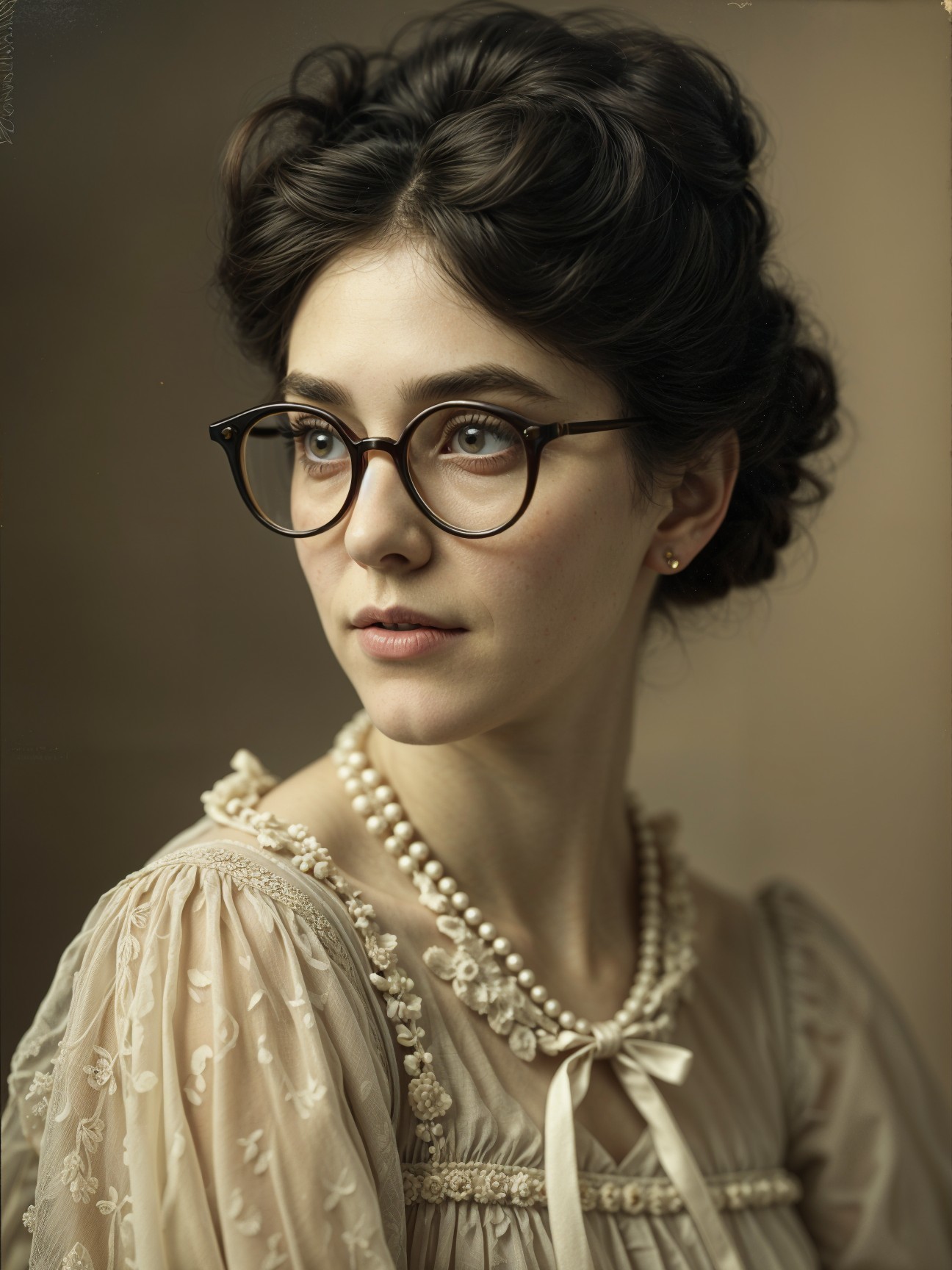 Elegant Young Woman with Updo and Vintage Attire