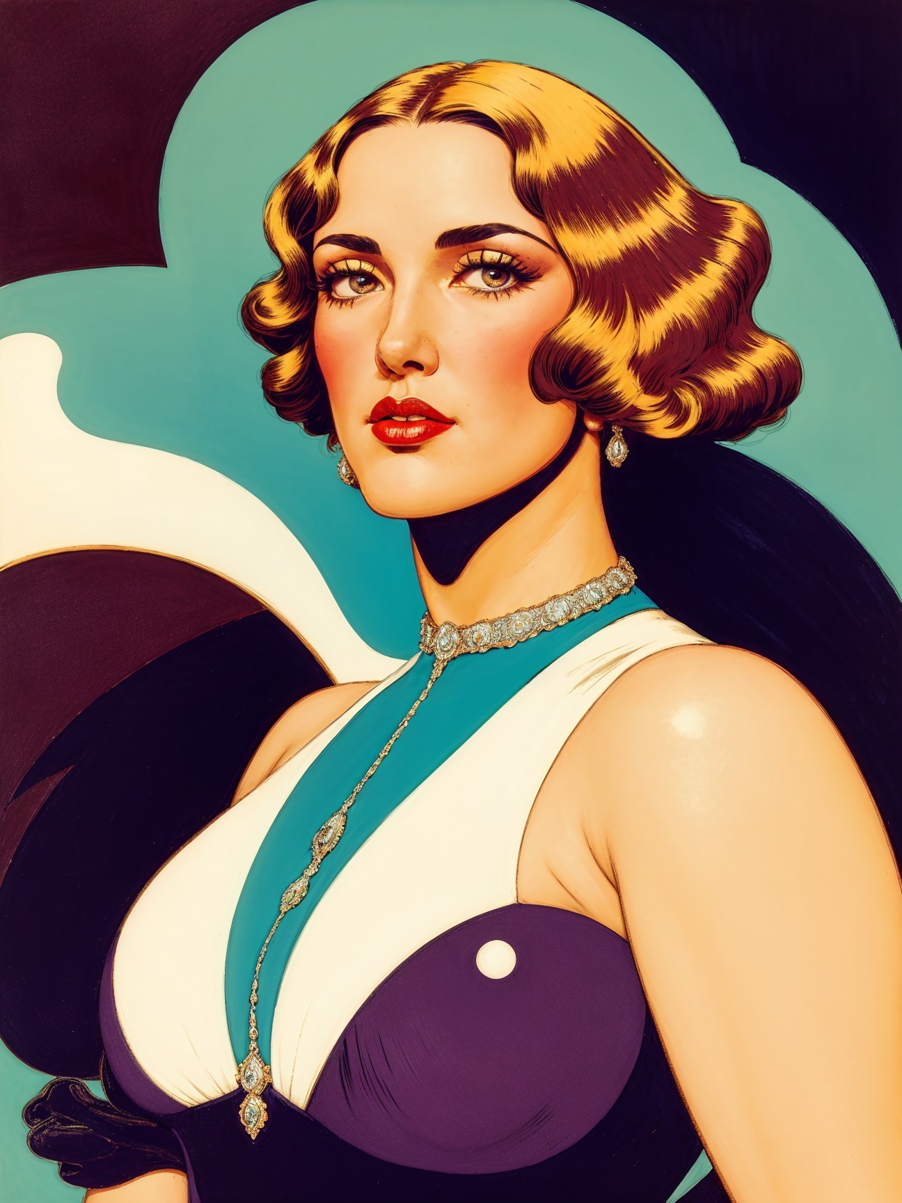 Glamorous Woman in 1920s Style with Bold Colors