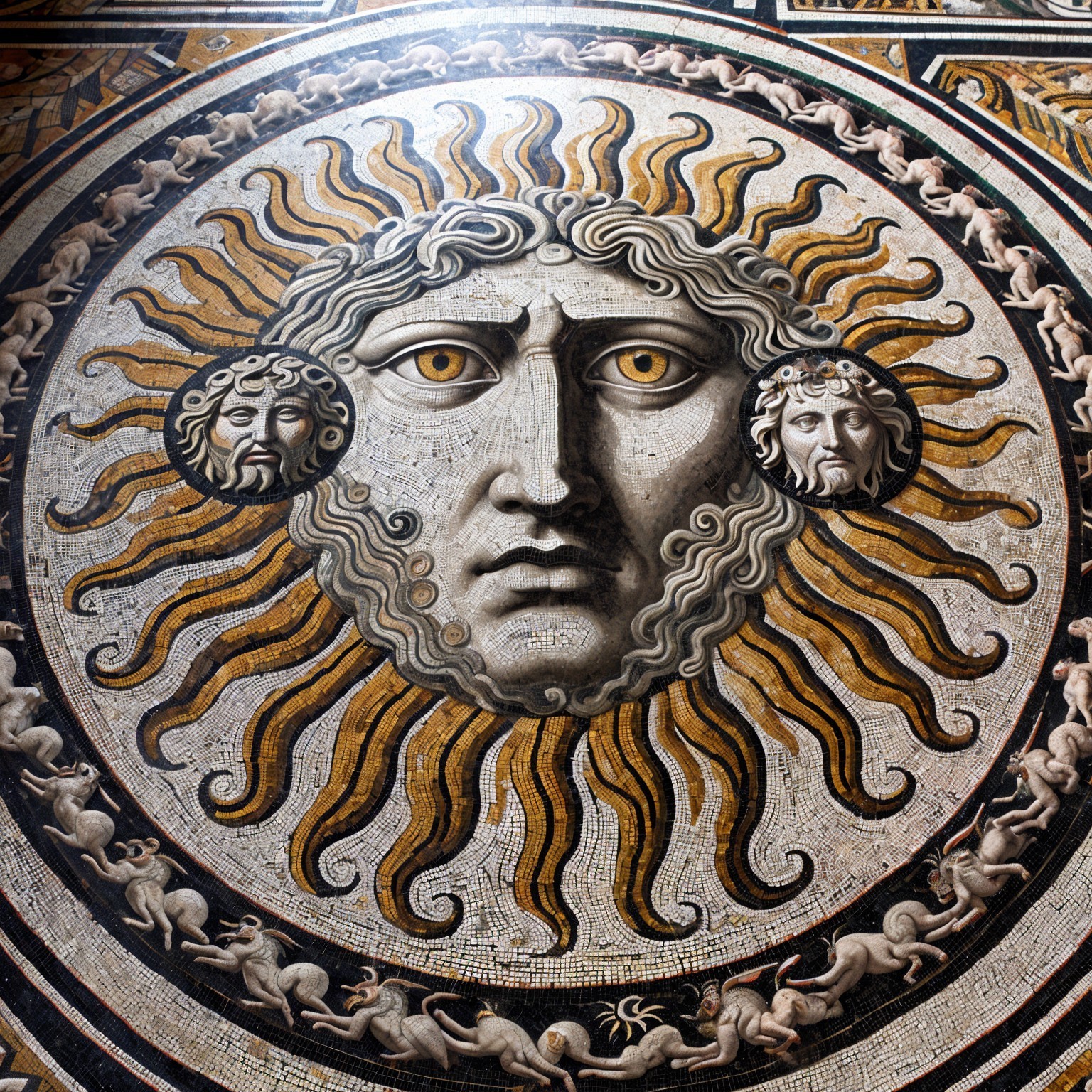 Mosaic Artwork of a Sun with Intricate Details