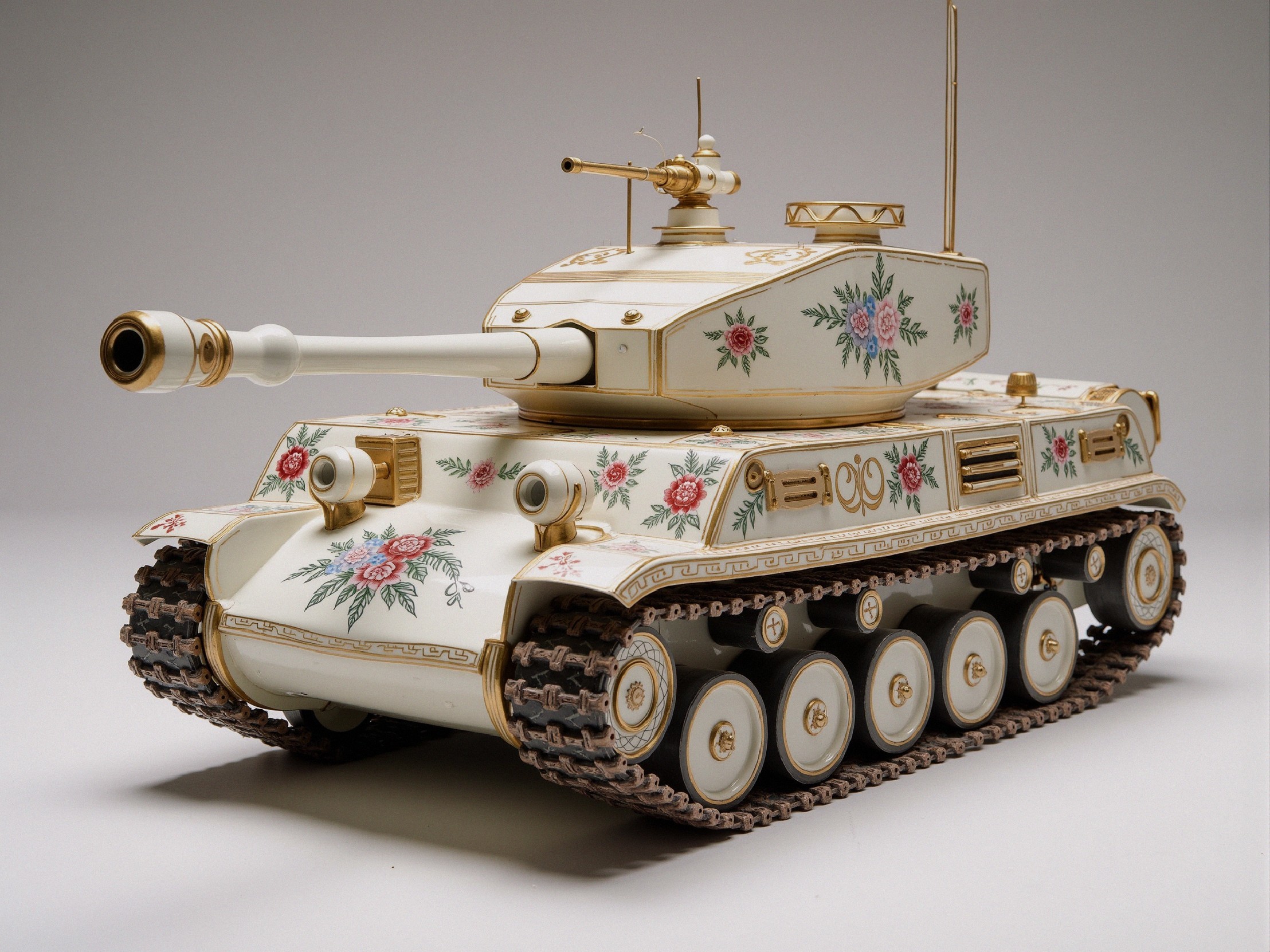 Porcelain Tank with Floral Patterns and Gold Accents
