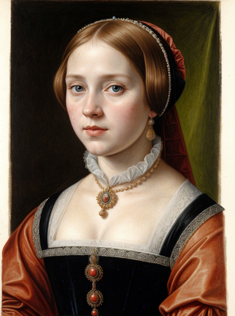Portrait of a Young Woman in Elegant Dark Gown