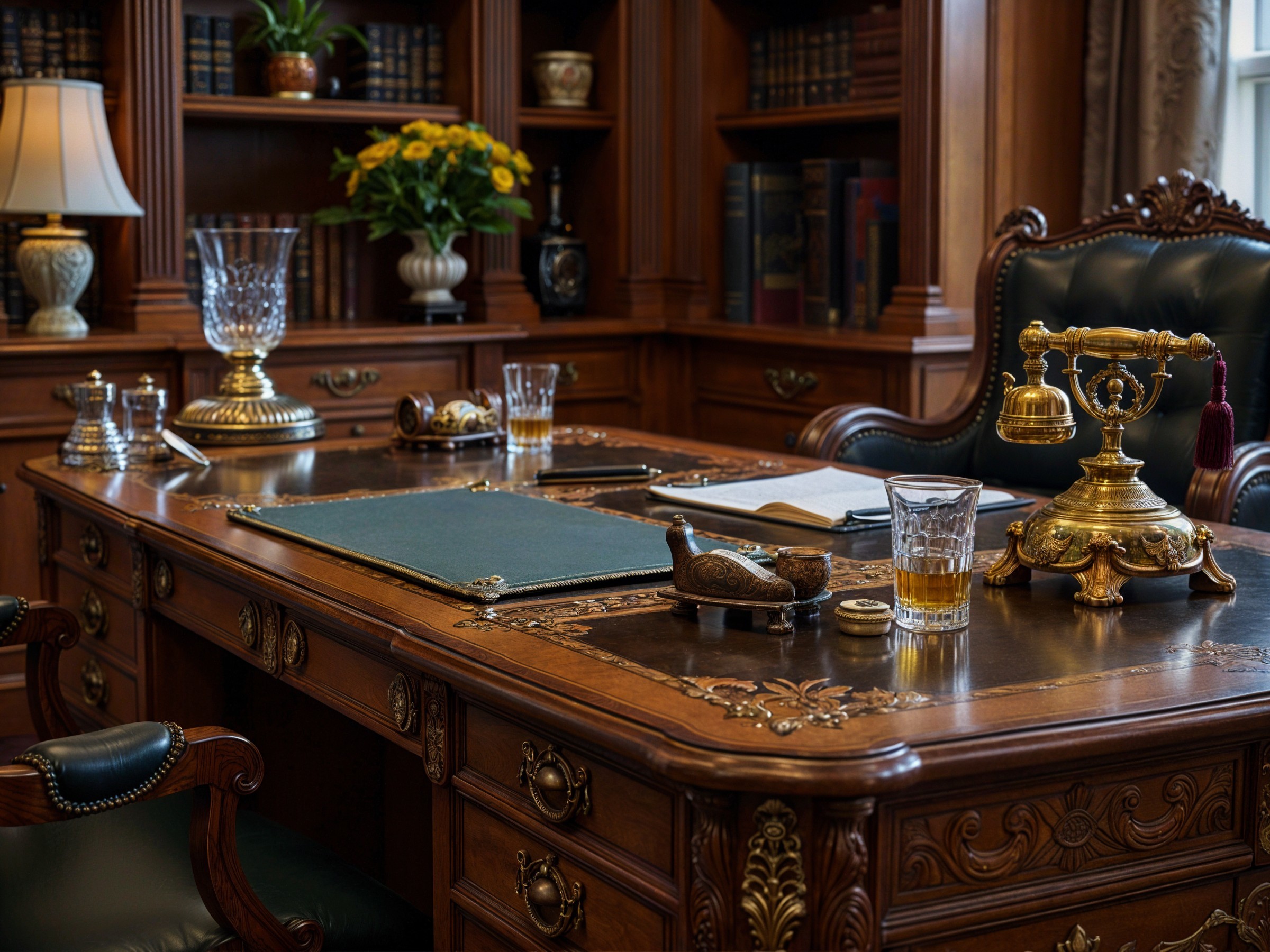 Elegant Wooden Office Design with Mahogany Tones